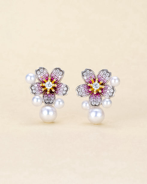 3–7mm Freshwater Pearl Floral Zirconia Stud Earrings